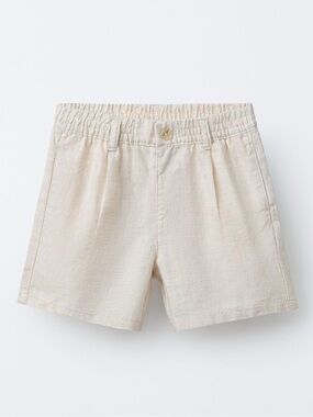 Zara Kids Elastic-Waist Linen Light Beige Shorts